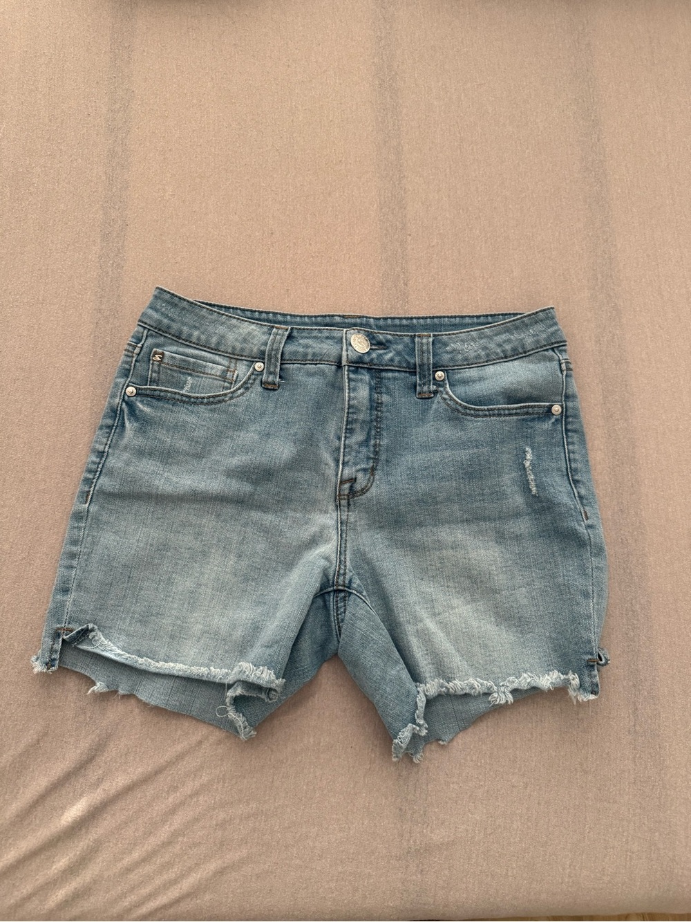 Frayed Hem Light Blue Denim Shorts